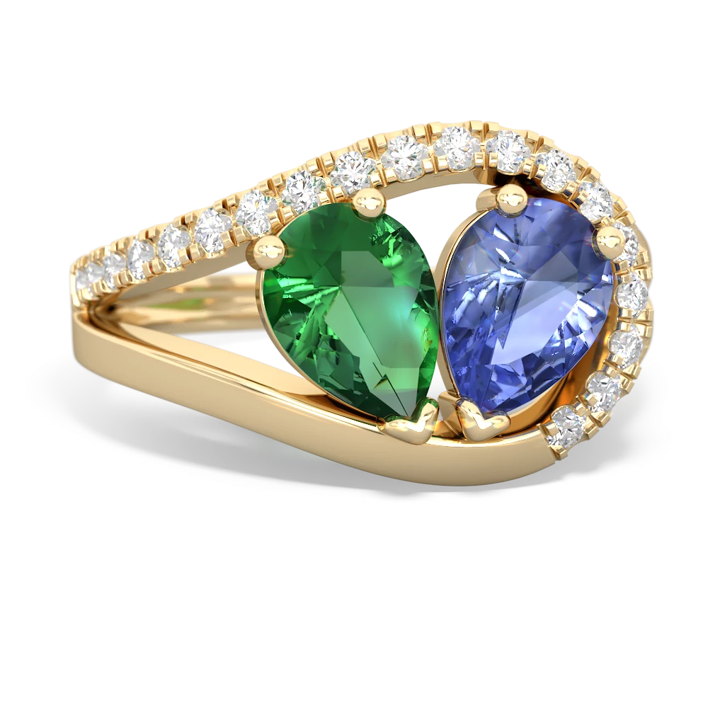 Lab Emerald Nestled Heart Keepsake 14K Yellow Gold ring R5650