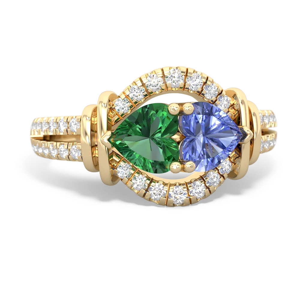 Lab Emerald Art-Deco Keepsake 14K Yellow Gold ring R5630