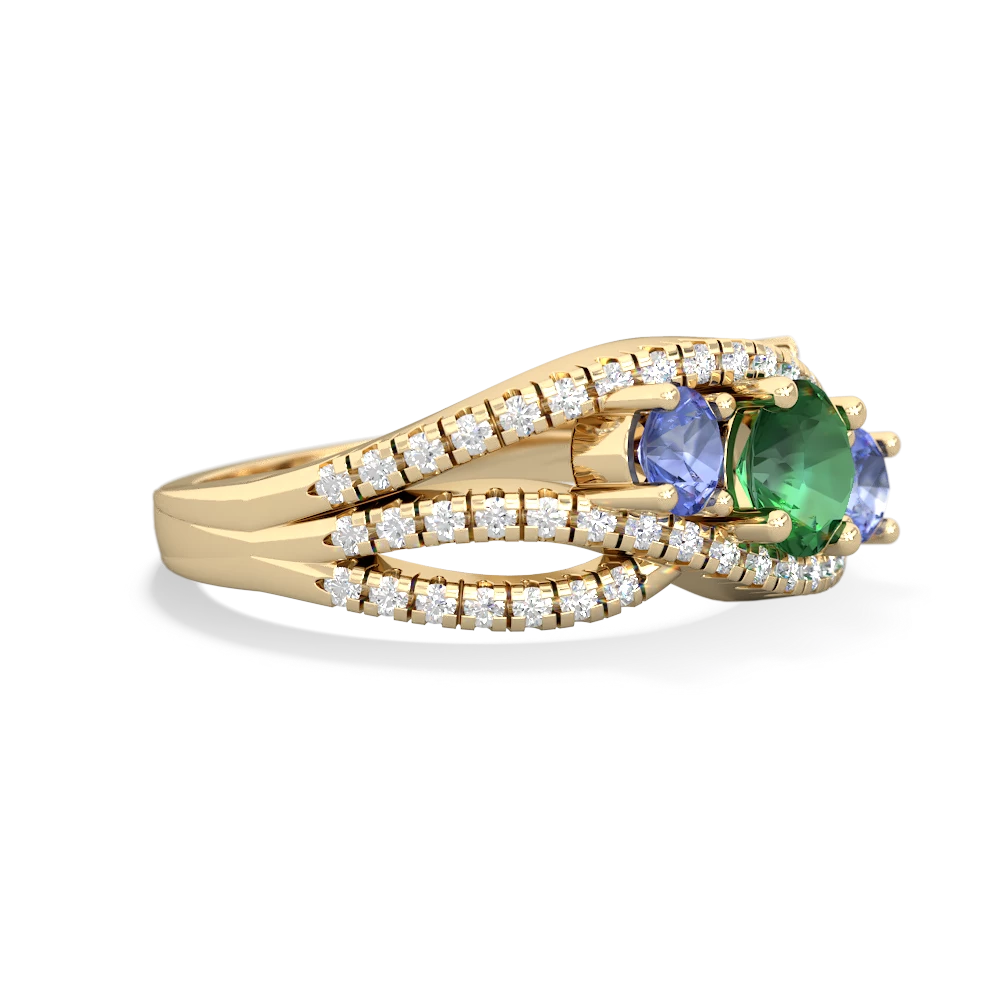 Lab Emerald Three Stone Aurora 14K Yellow Gold ring R3080