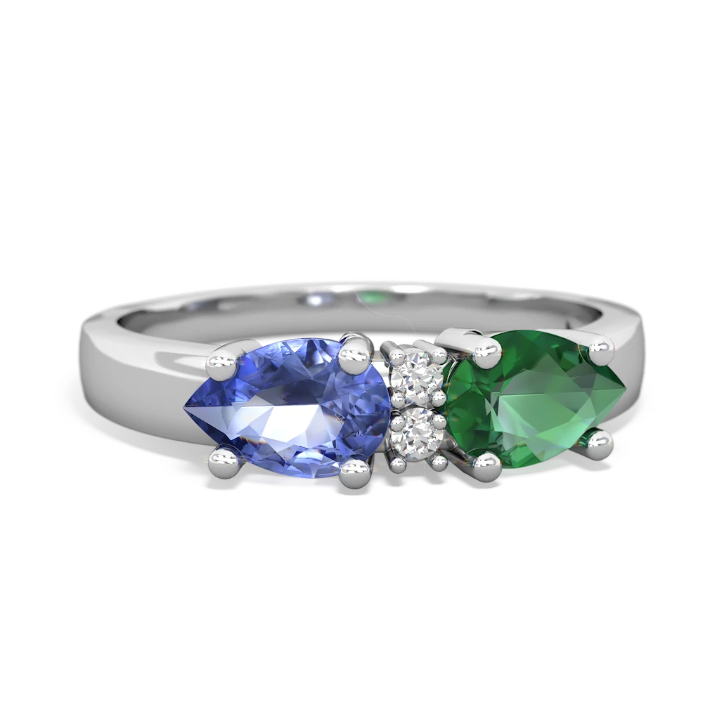 Lab Emerald Pear Bowtie 14K White Gold ring R0865