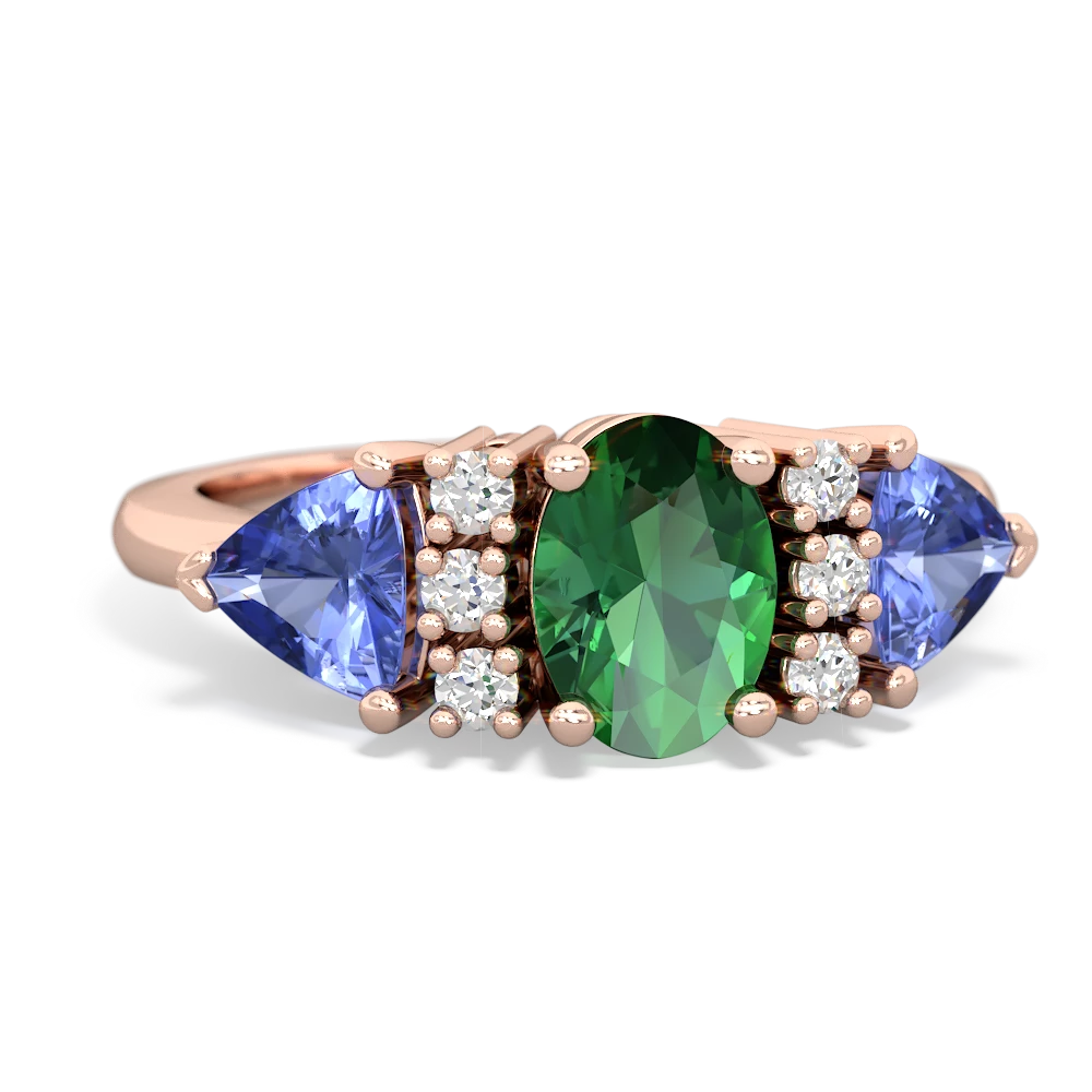 Lab Emerald Antique Style Three Stone 14K Rose Gold ring R2186