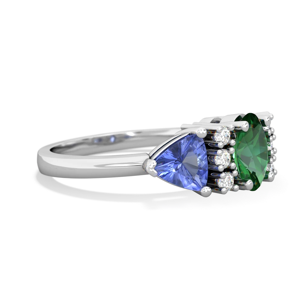 Lab Emerald Antique Style Three Stone 14K White Gold ring R2186