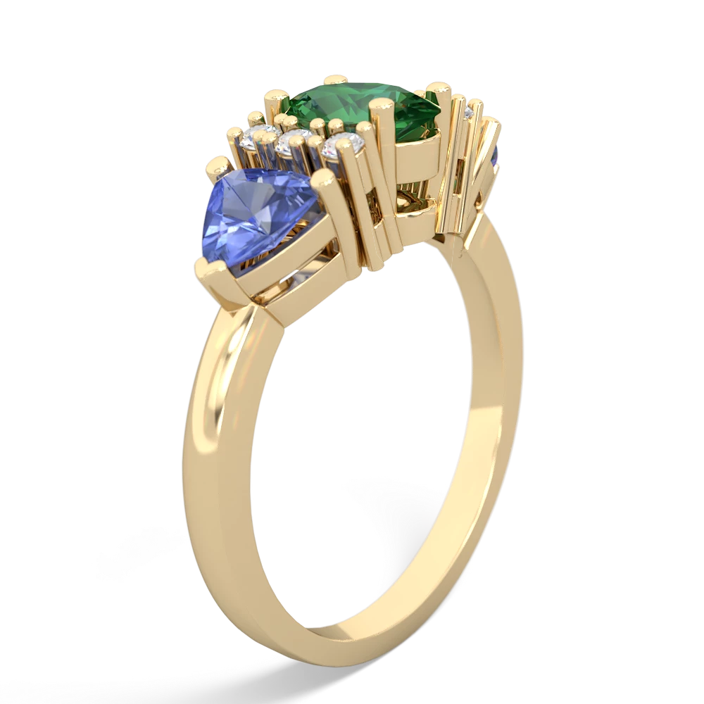 Lab Emerald Antique Style Three Stone 14K Yellow Gold ring R2186