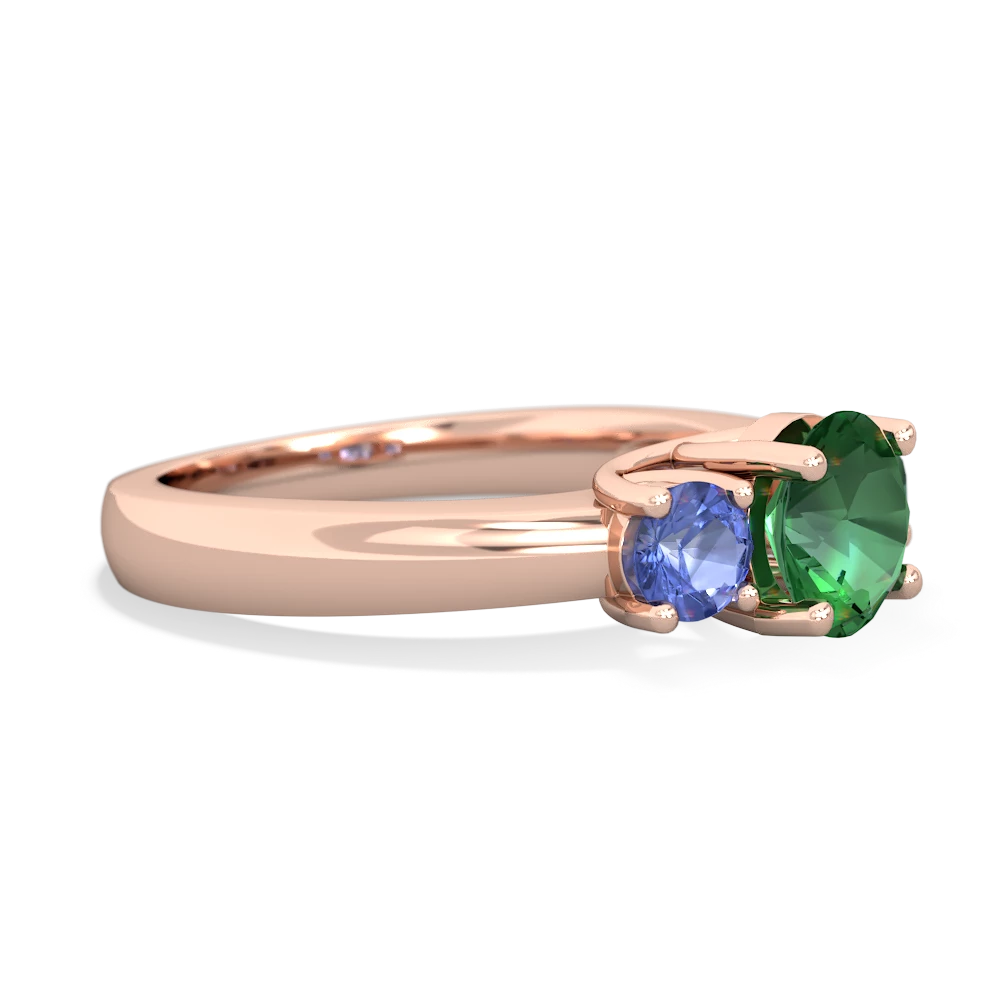 Lab Emerald Three Stone Round Trellis 14K Rose Gold ring R4018