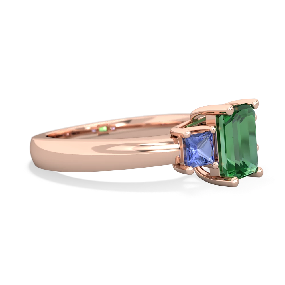 Lab Emerald Three Stone Emerald-Cut Trellis 14K Rose Gold ring R4021