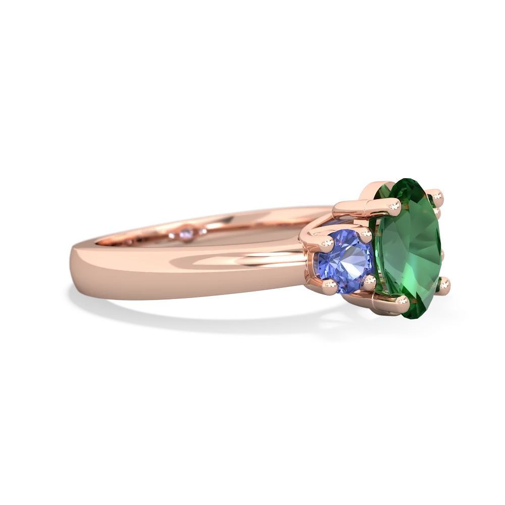 Lab Emerald Three Stone Oval Trellis 14K Rose Gold ring R4024