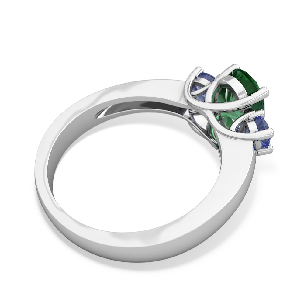 Lab Emerald Three Stone Oval Trellis 14K White Gold ring R4024