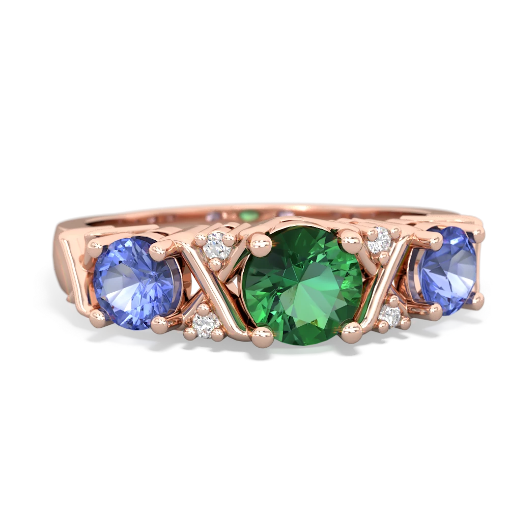 Lab Emerald Hugs And Kisses 14K Rose Gold ring R5016