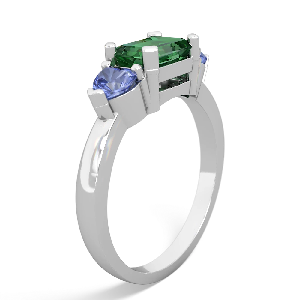 Lab Emerald Three Stone 14K White Gold ring R5235