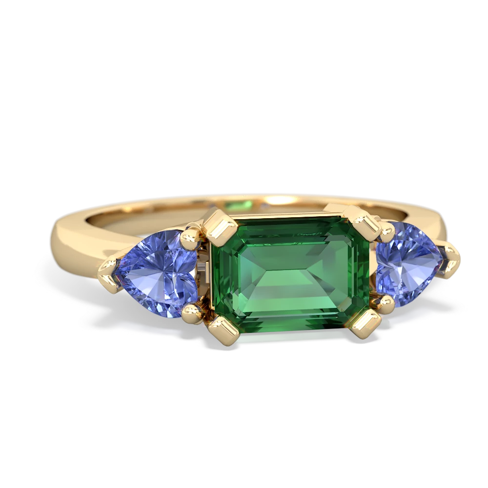 Lab Emerald Three Stone 14K Yellow Gold ring R5235