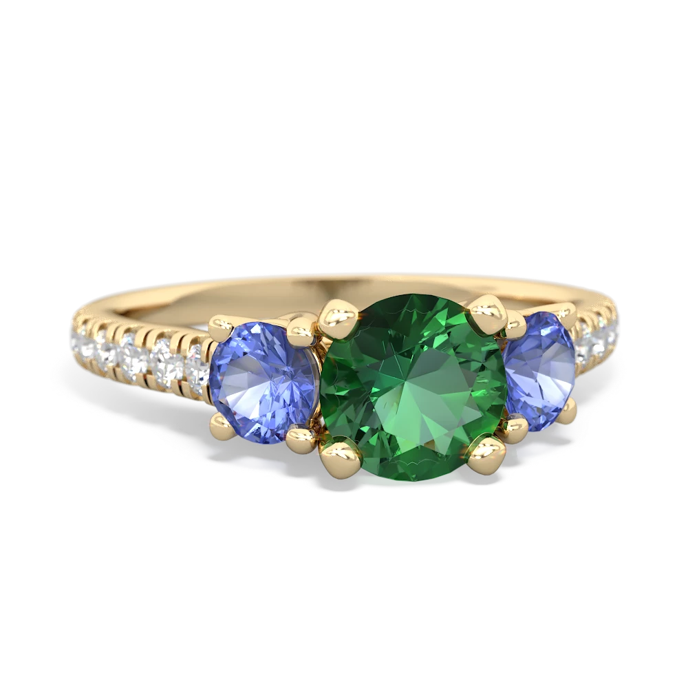 Lab Emerald Pave Trellis 14K Yellow Gold ring R5500