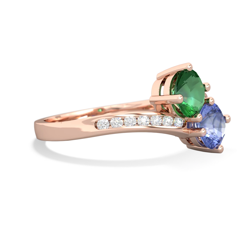 Lab Emerald Channel Set Two Stone 14K Rose Gold ring R5303