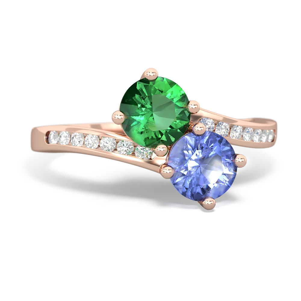 Lab Emerald Channel Set Two Stone 14K Rose Gold ring R5303