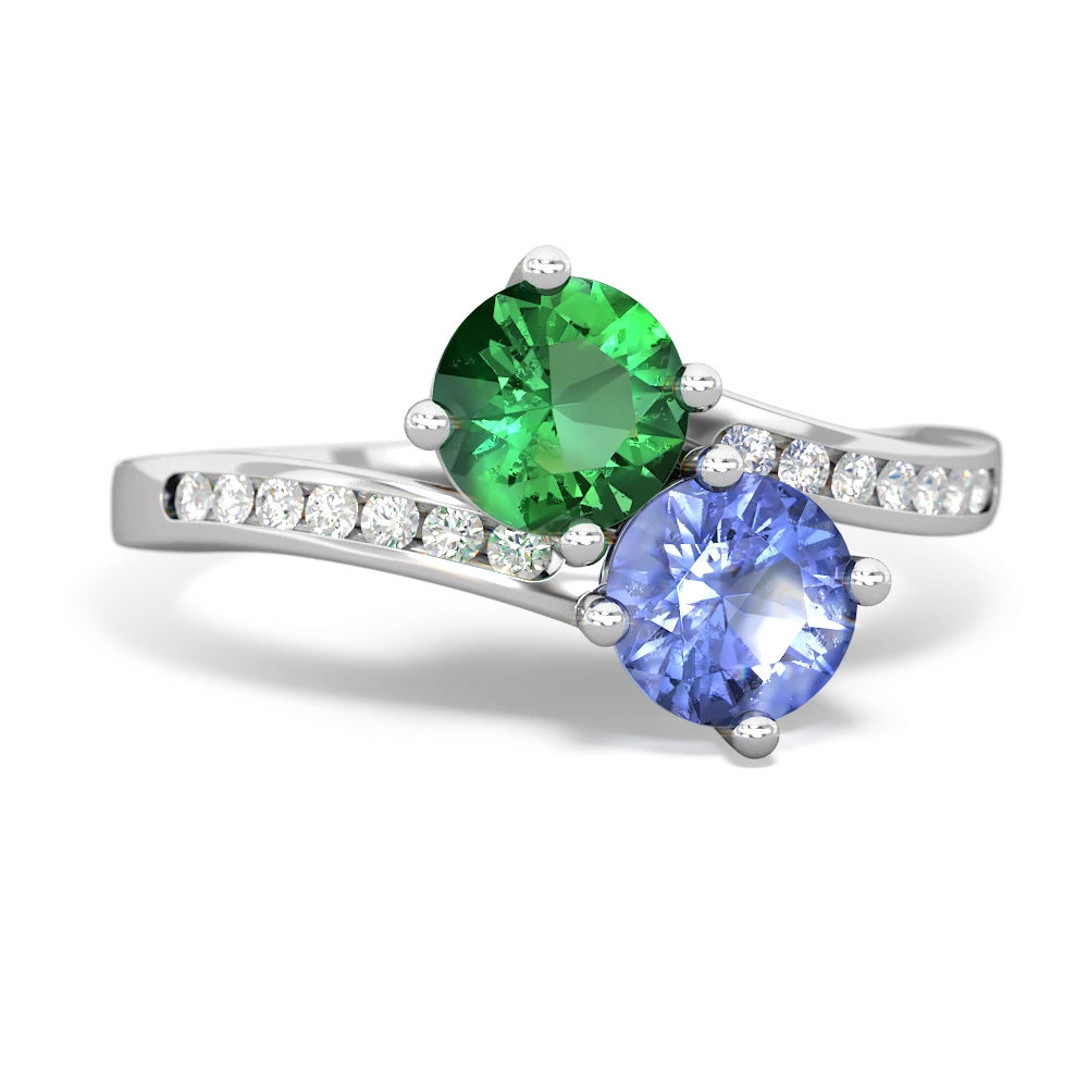 Lab Emerald Channel Set Two Stone 14K White Gold ring R5303