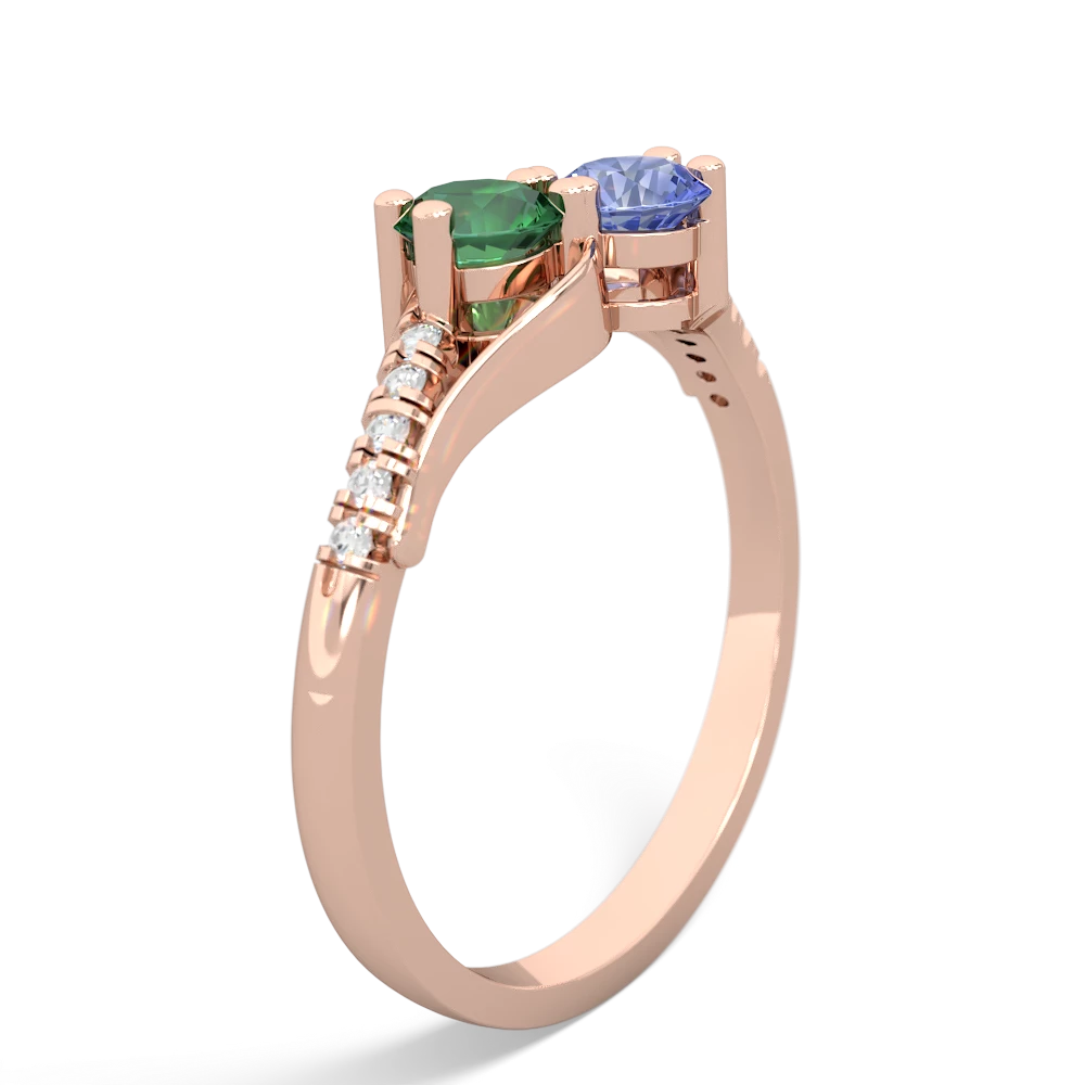 Lab Emerald Infinity Pave Two Stone 14K Rose Gold ring R5285