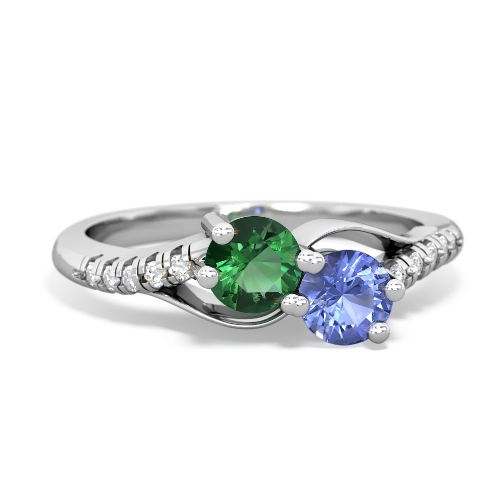 Lab Emerald Infinity Pave Two Stone 14K White Gold ring R5285