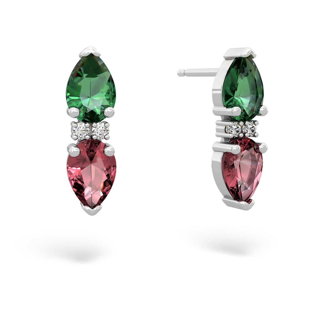 Lab Emerald Bowtie Drop 14K White Gold earrings E0865