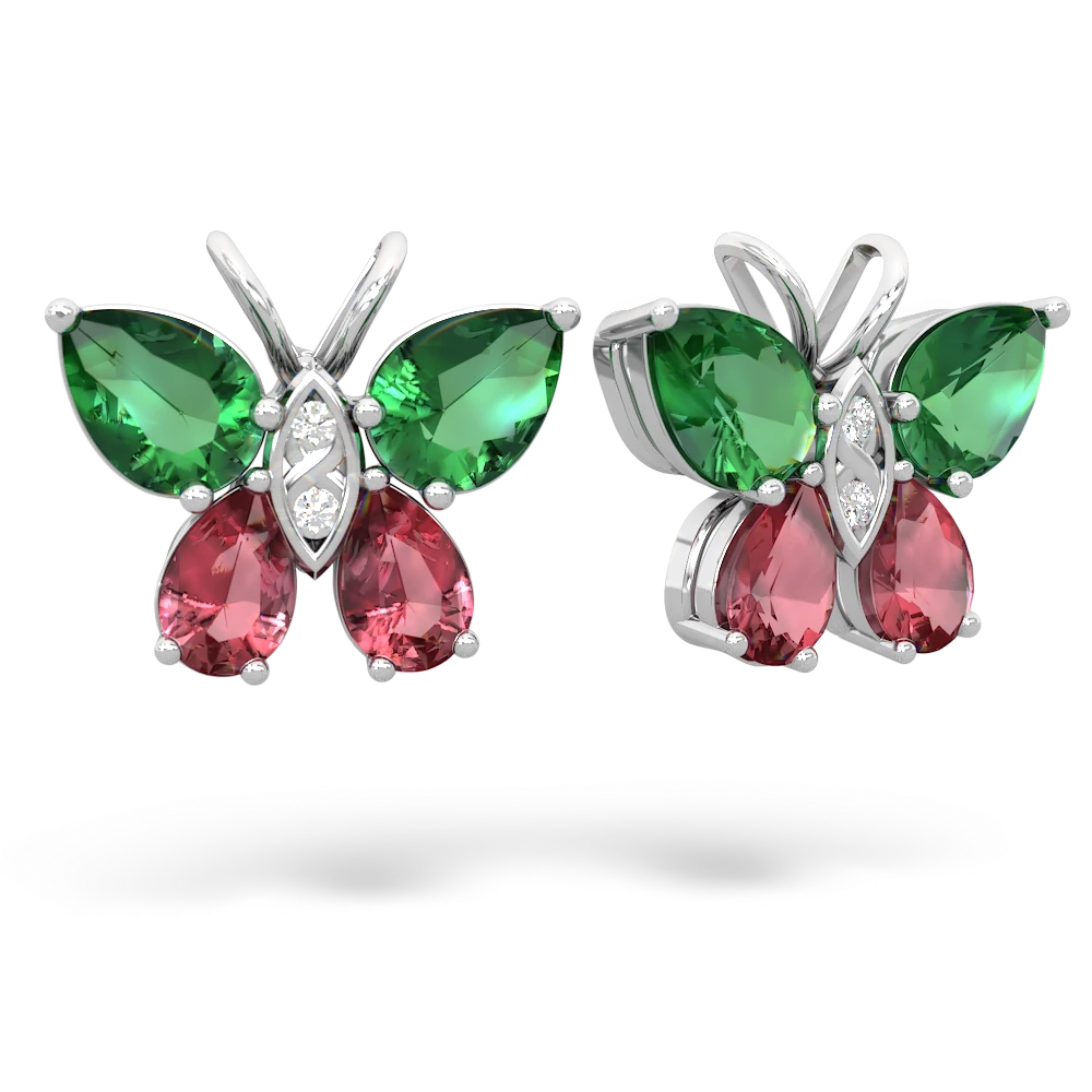 Lab Emerald Butterfly 14K White Gold earrings E2215