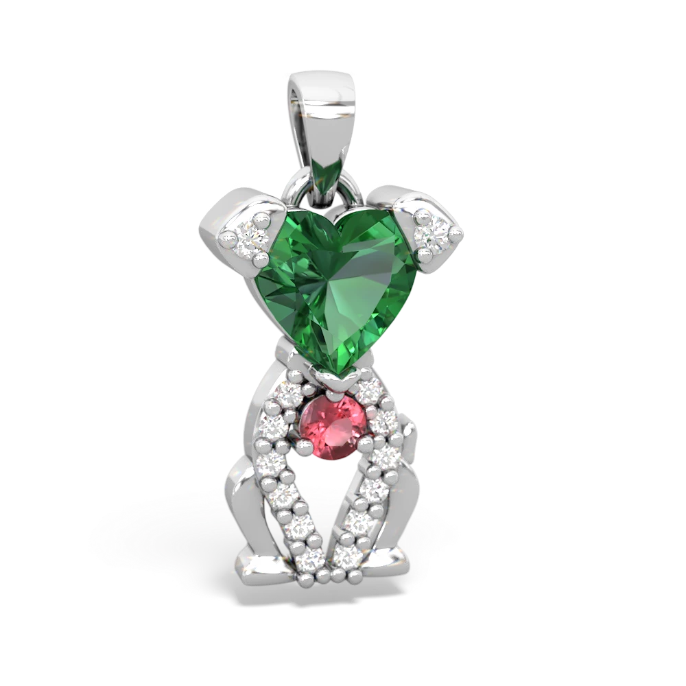 Lab Emerald Puppy Love 14K White Gold pendant P5800