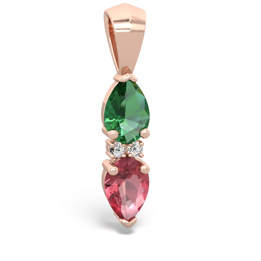 Lab Emerald Bowtie Drop 14K Rose Gold pendant P0865