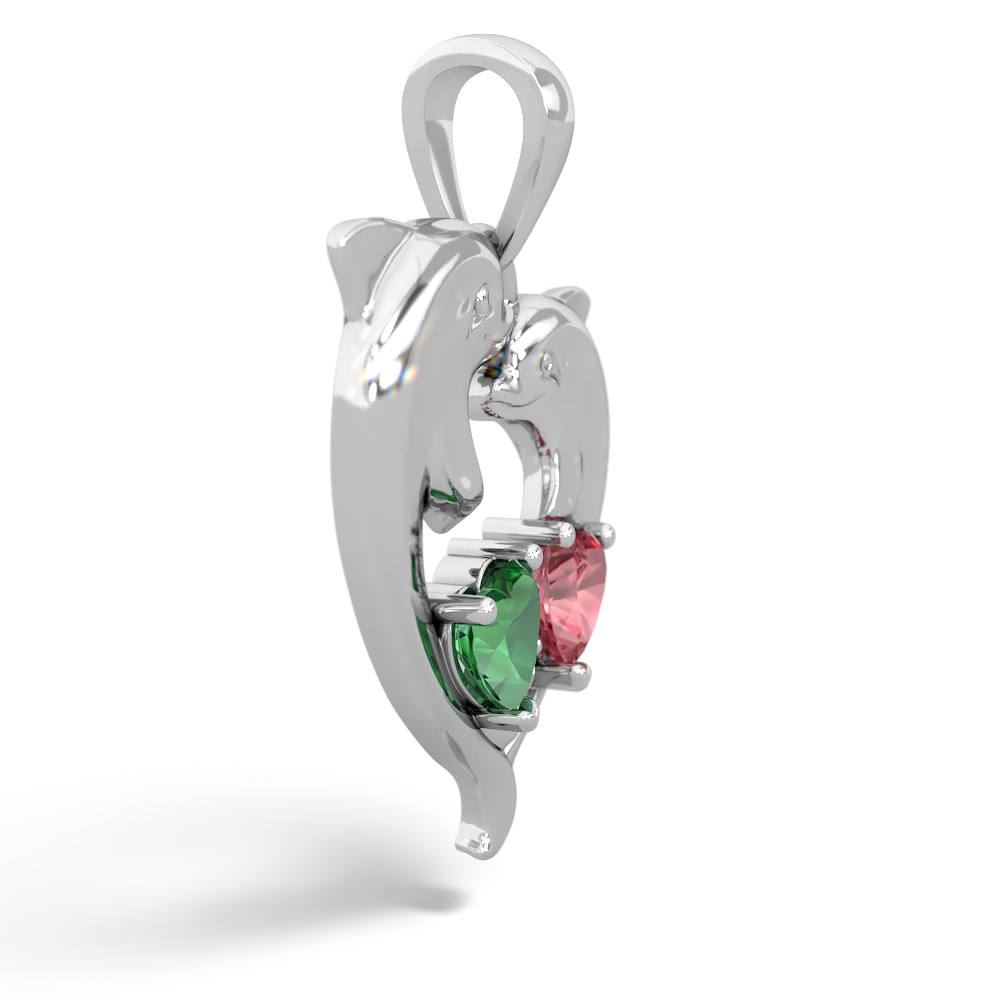 Lab Emerald Dolphin Heart 14K White Gold pendant P5820