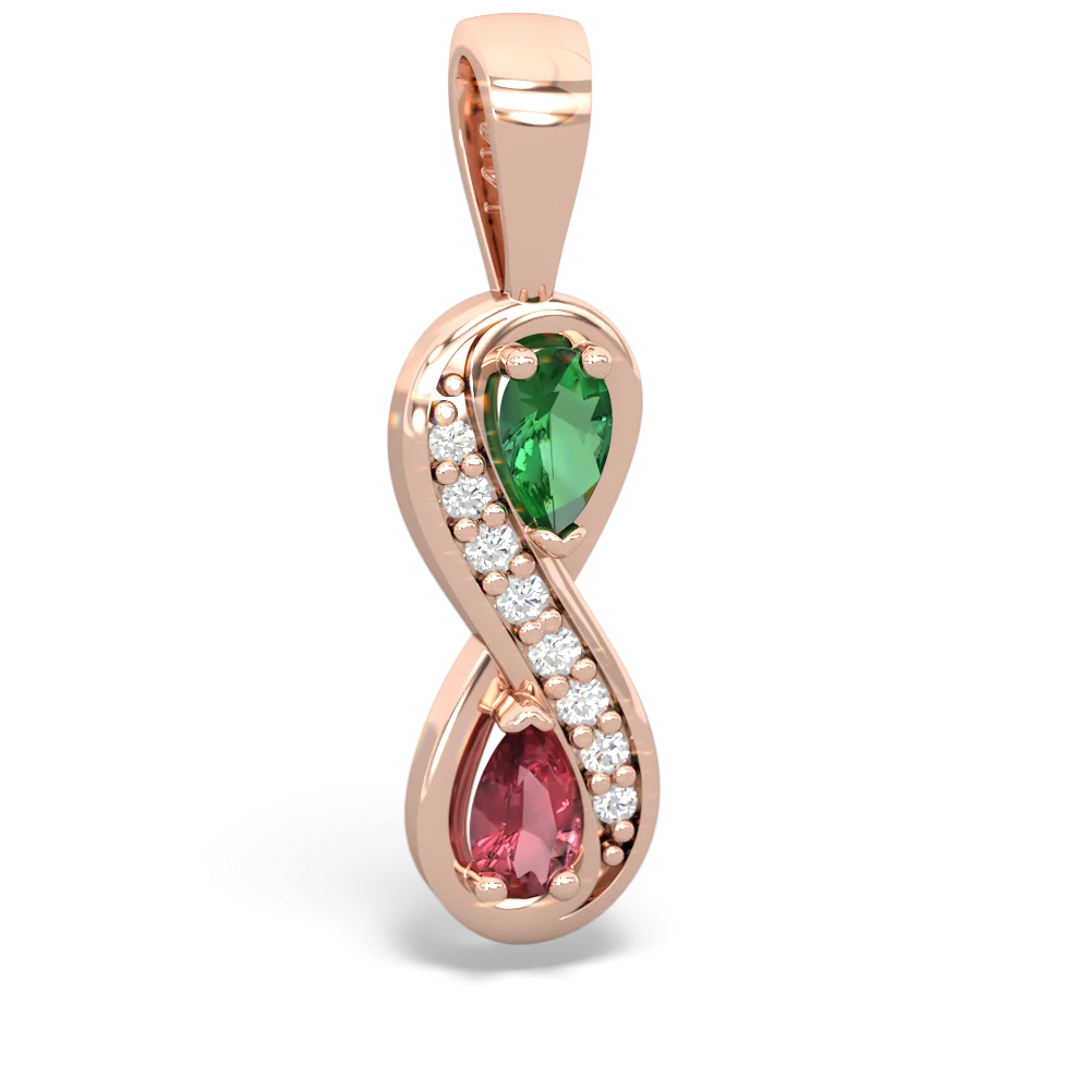 Lab Emerald Diamond Infinity 14K Rose Gold pendant P5390