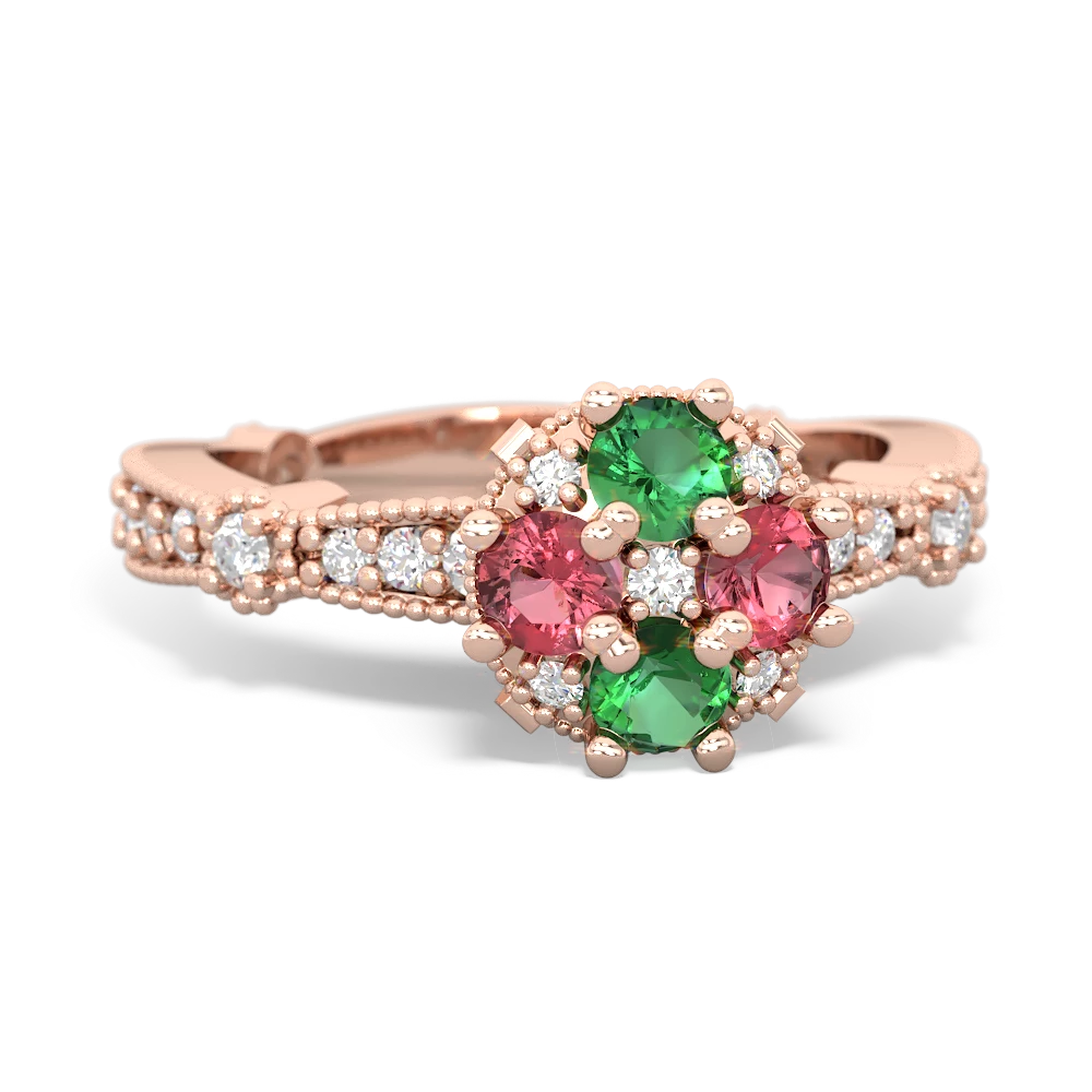 Lab Emerald Sparkling Tiara Cluster 14K Rose Gold ring R26293RD