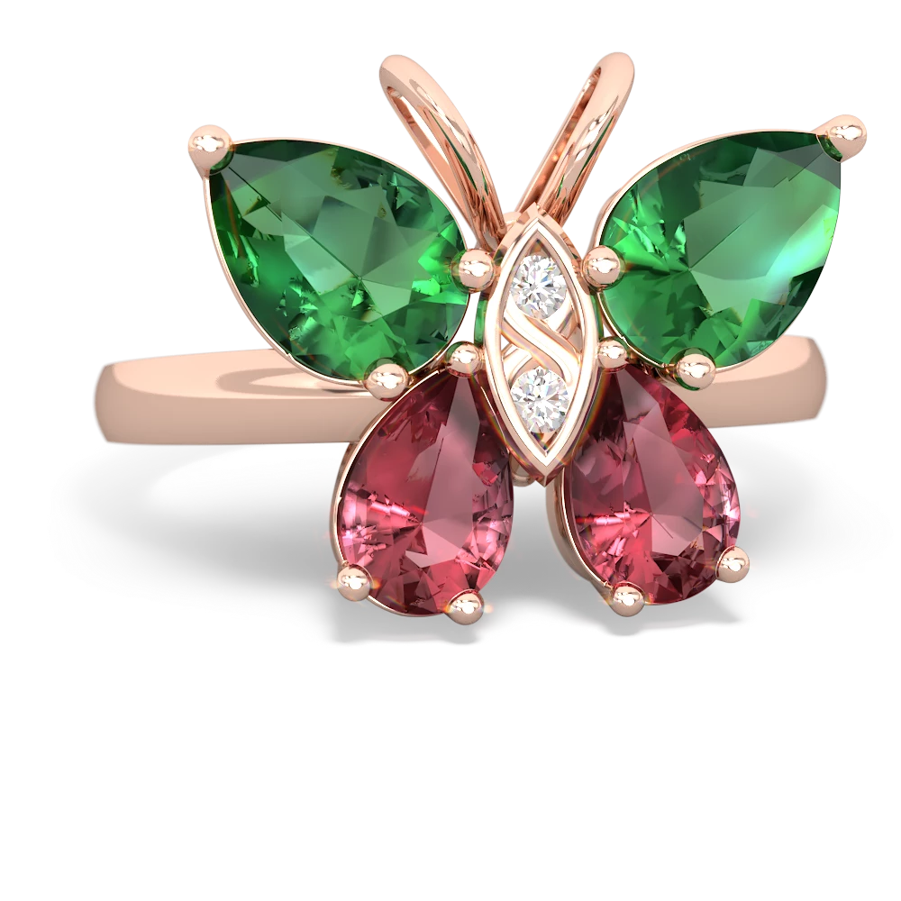 Lab Emerald Butterfly 14K Rose Gold ring R2215