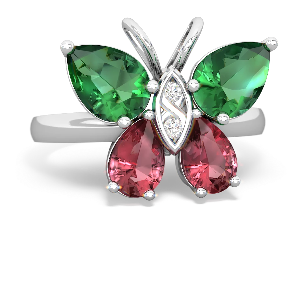 Lab Emerald Butterfly 14K White Gold ring R2215