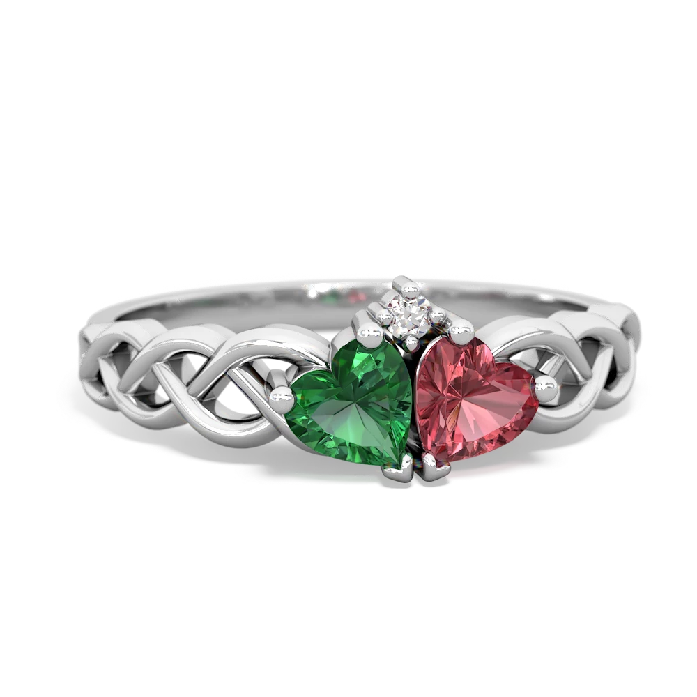 Lab Emerald Heart To Heart Braid 14K White Gold ring R5870