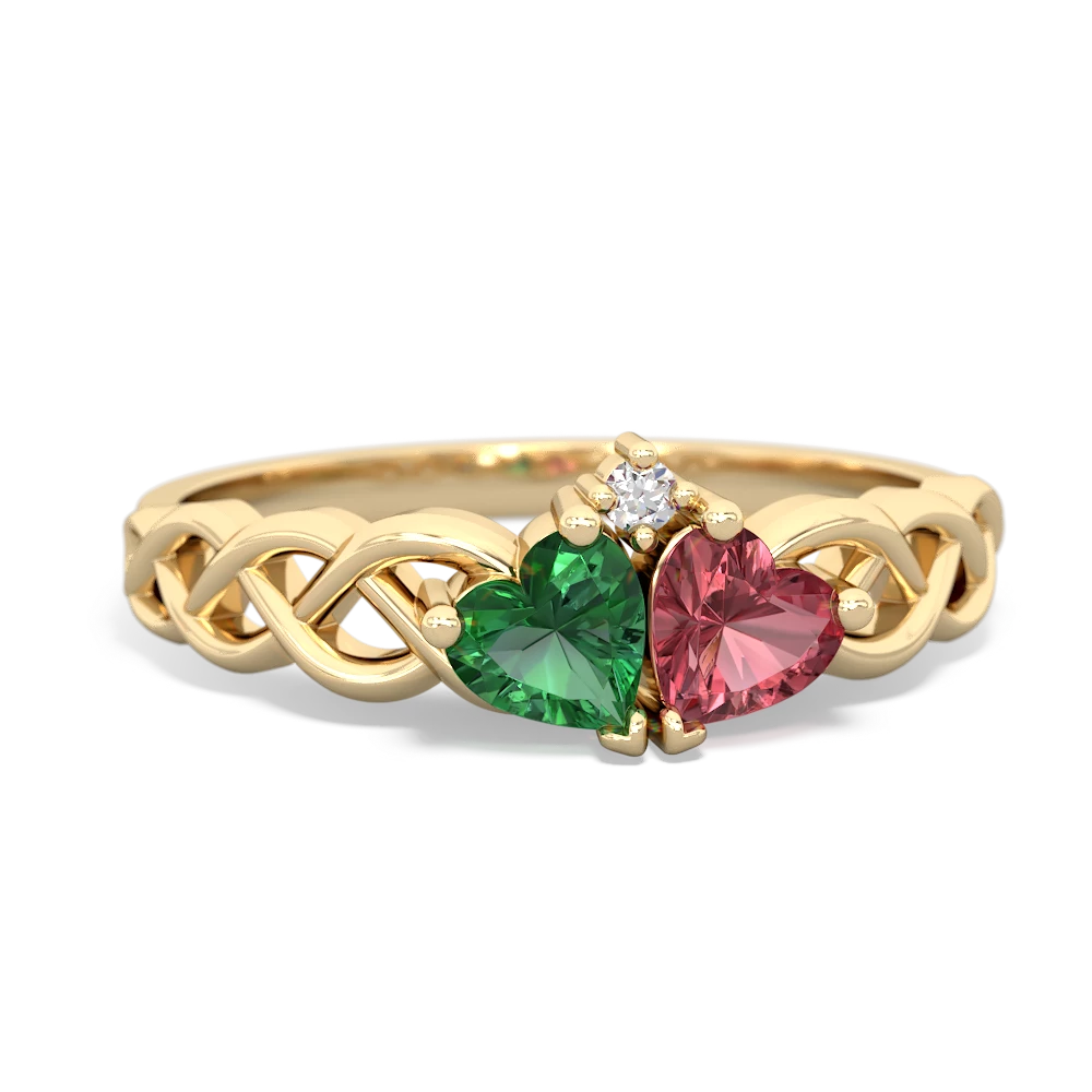 Lab Emerald Heart To Heart Braid 14K Yellow Gold ring R5870