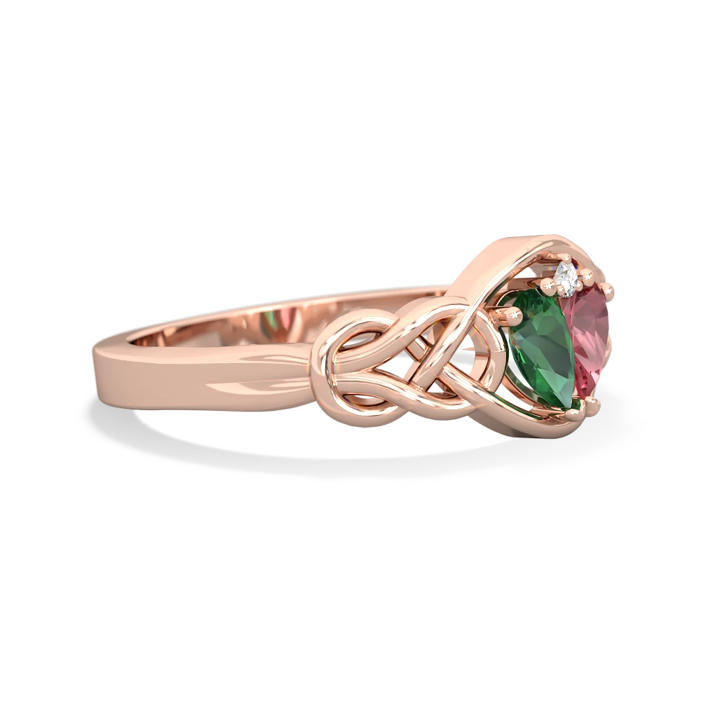 Lab Emerald Celtic Love Knot 14K Rose Gold ring R5420