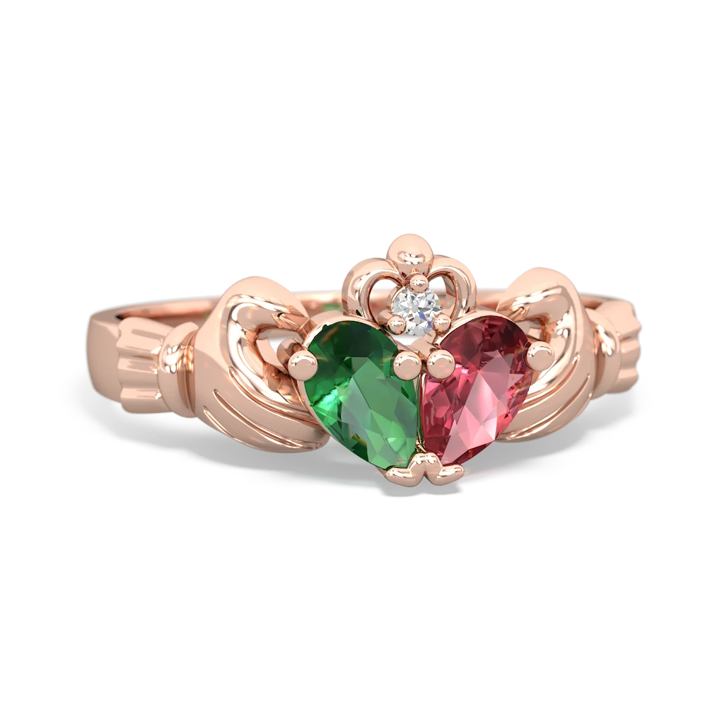 Lab Emerald 'Our Heart' Claddagh 14K Rose Gold ring R2388