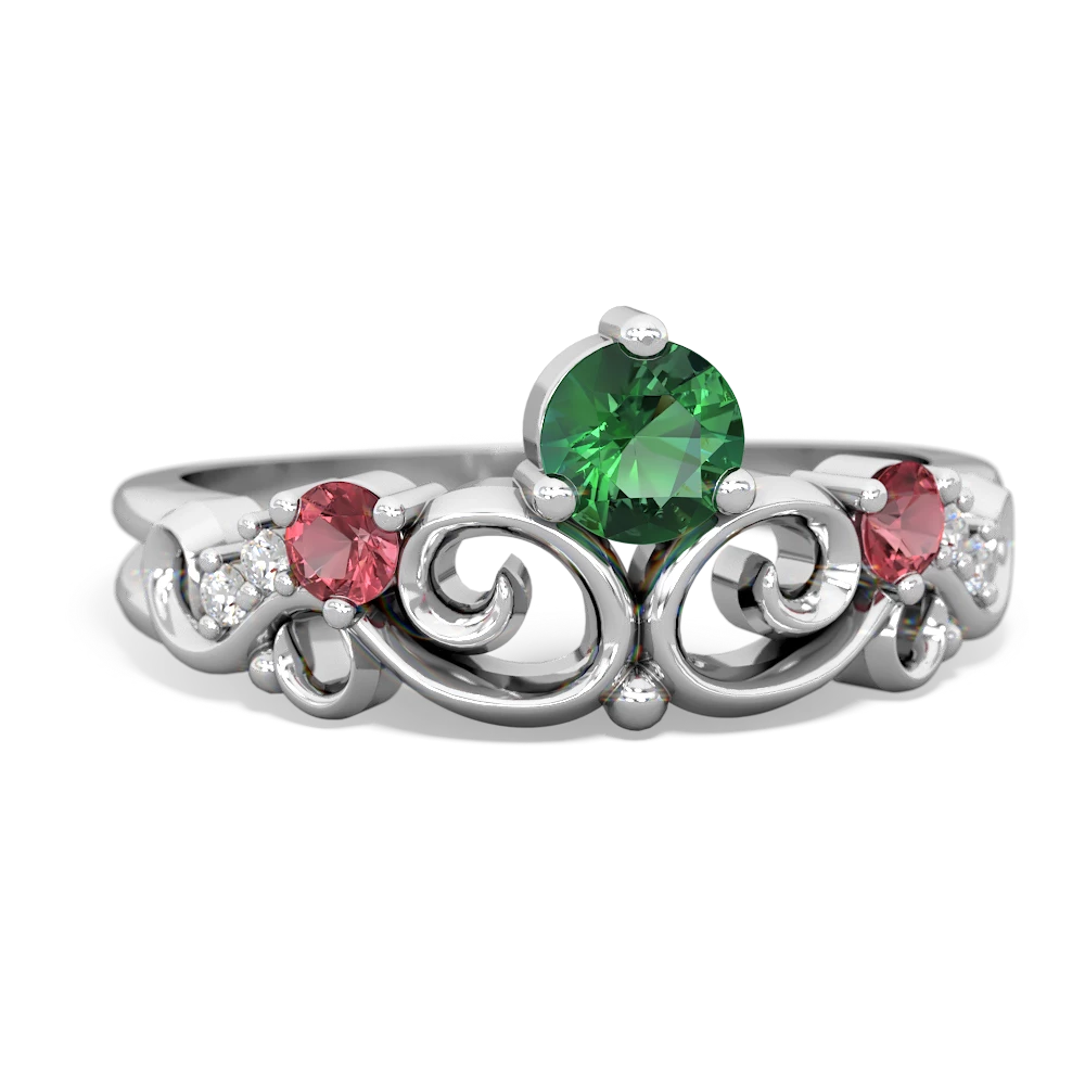 Lab Emerald Crown Keepsake 14K White Gold ring R5740