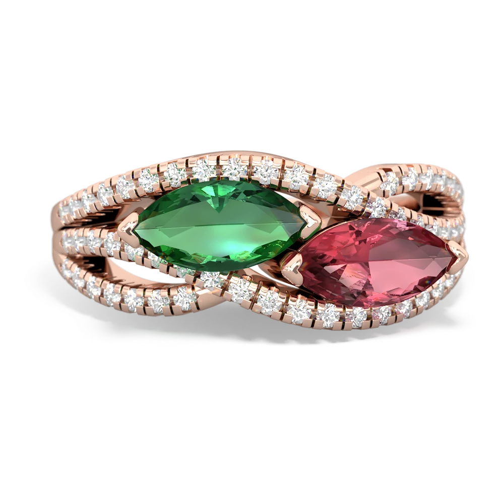 Lab Emerald Diamond Rivers 14K Rose Gold ring R3070