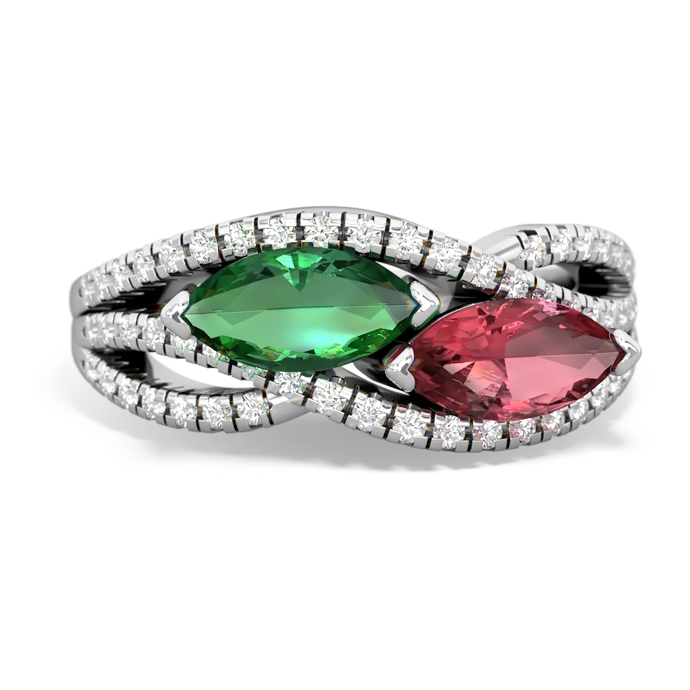 Lab Emerald Diamond Rivers 14K White Gold ring R3070