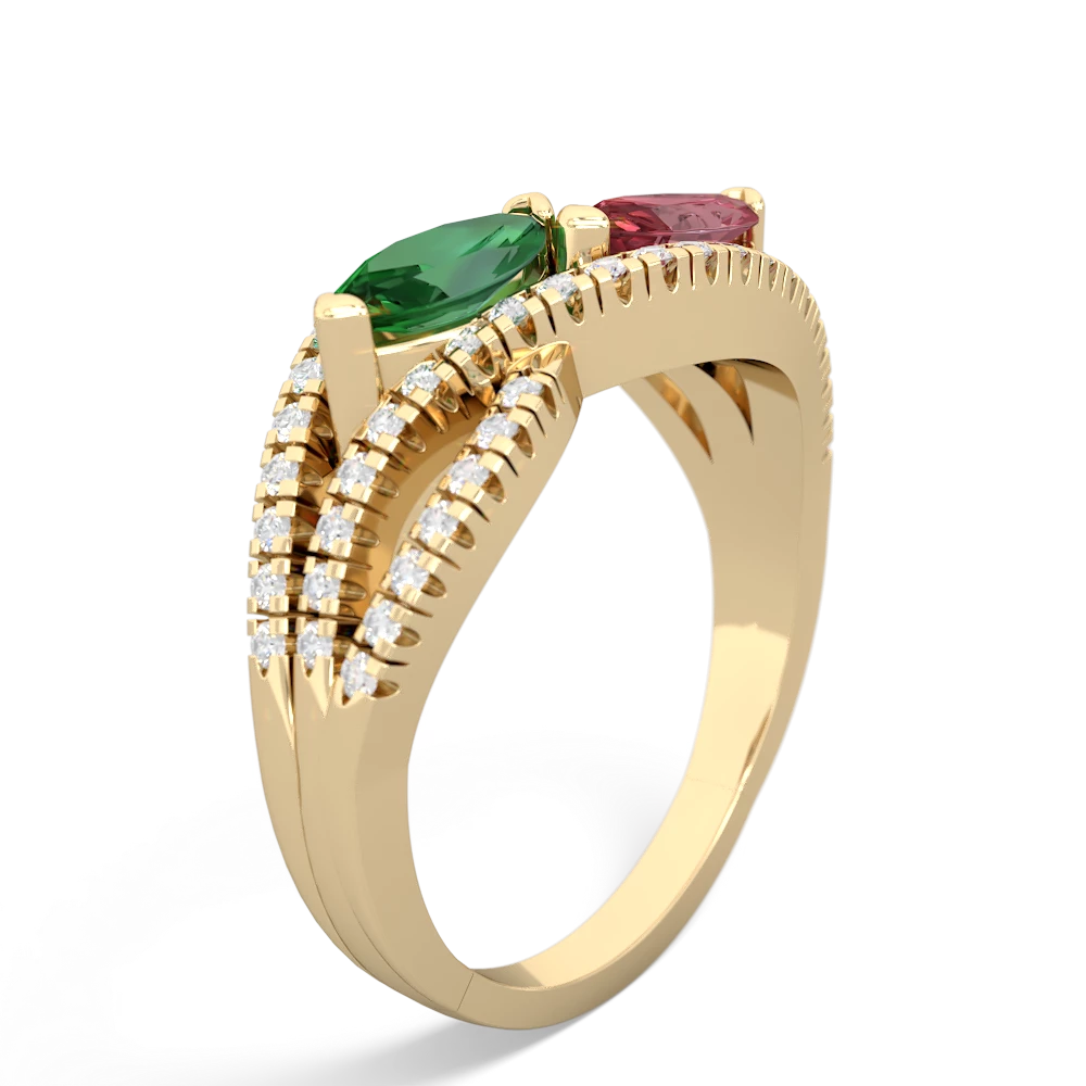 Lab Emerald Diamond Rivers 14K Yellow Gold ring R3070