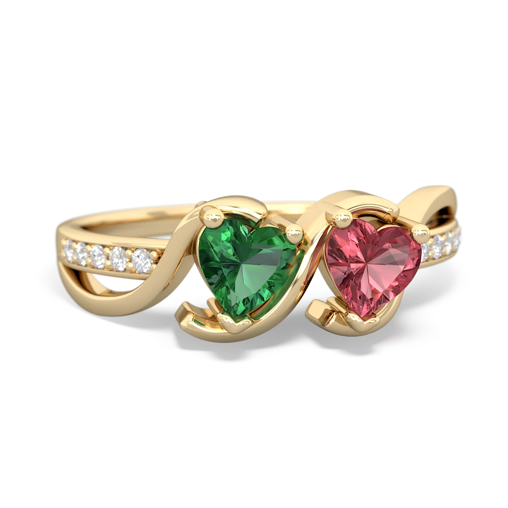 Lab Emerald Side By Side 14K Yellow Gold ring R3090