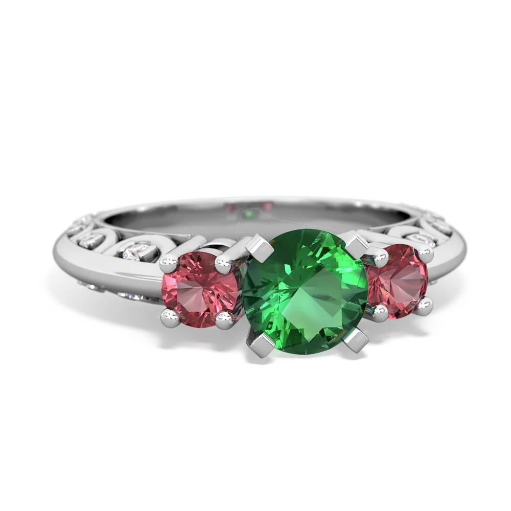 Lab Emerald Art Deco Eternal Embrace Engagement 14K White Gold ring C2003