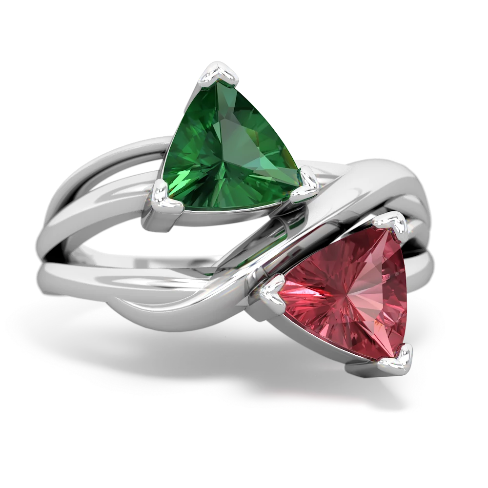 Lab Emerald Split Band Swirl 14K White Gold ring R2341