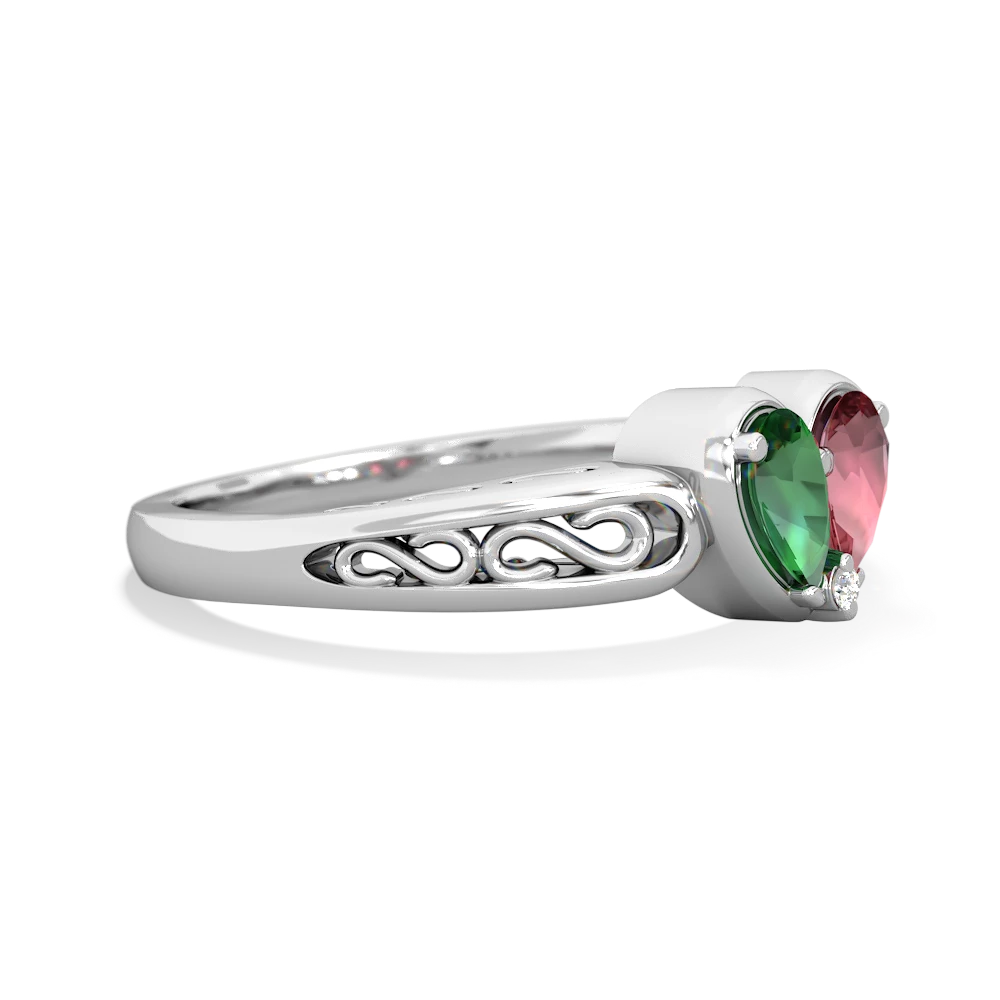 Lab Emerald Filligree 'One Heart' 14K White Gold ring R5070