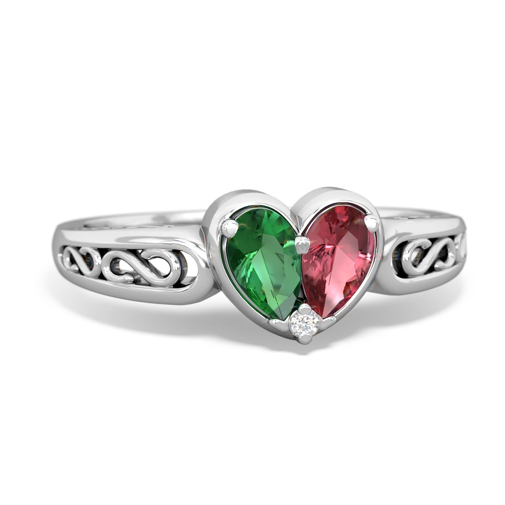 Lab Emerald Filligree 'One Heart' 14K White Gold ring R5070