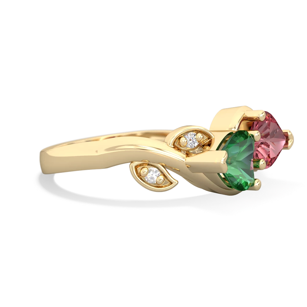 Lab Emerald Floral Elegance 14K Yellow Gold ring R5790