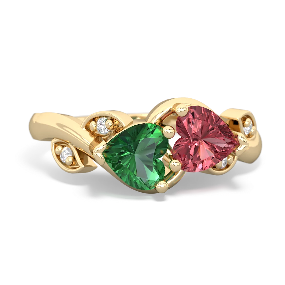 Lab Emerald Floral Elegance 14K Yellow Gold ring R5790