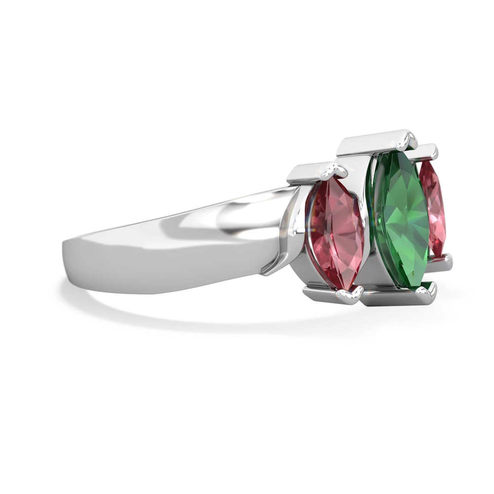 Lab Emerald Three Peeks 14K White Gold ring R2433