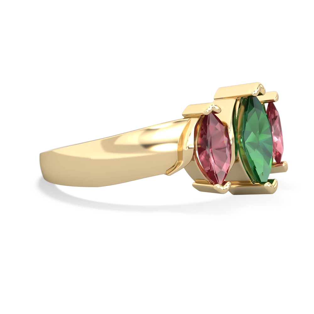 Lab Emerald Three Peeks 14K Yellow Gold ring R2433