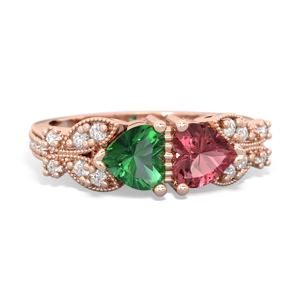 Lab Emerald Diamond Butterflies 14K Rose Gold ring R5601