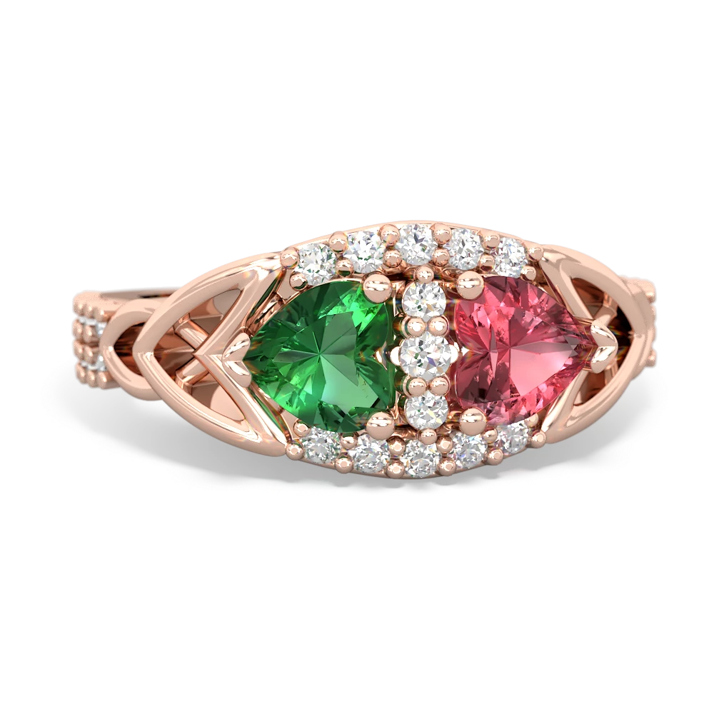 Lab Emerald Sparkling Celtic Knot 14K Rose Gold ring R2645