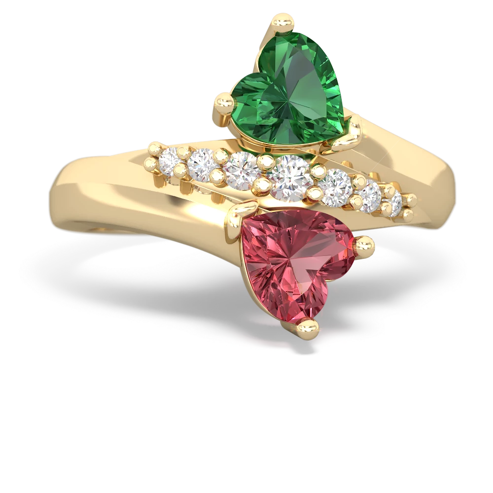 Lab Emerald Heart To Heart 14K Yellow Gold ring R2064