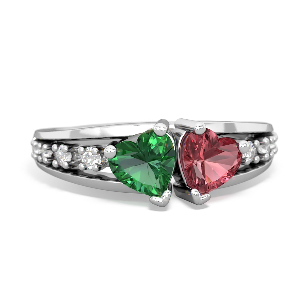 Lab Emerald Heart To Heart 14K White Gold ring R3342